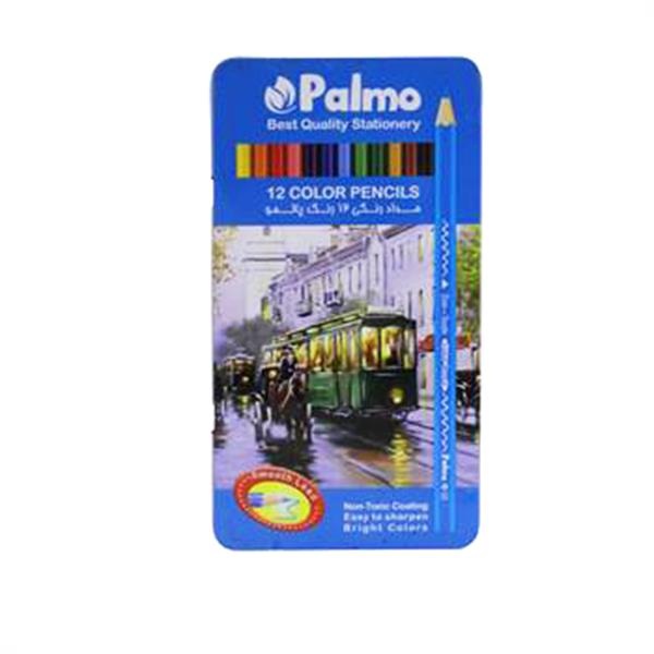 مداد رنگی پالمو 12 رنگ جعبه فلزی تخت